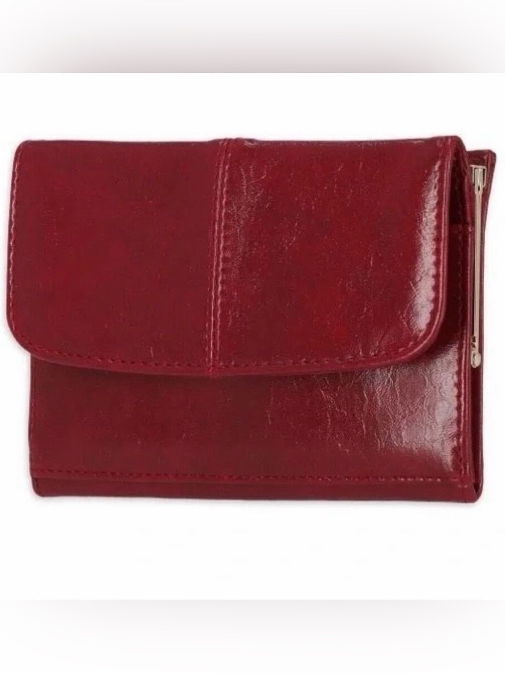 NWT gorgeous Burgundy Red Time and Tru P leather frame wallet with gold hardware